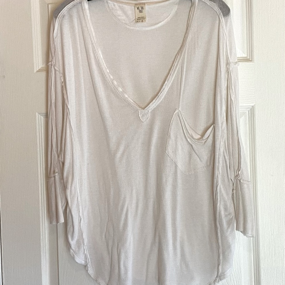 Free People Women’s White Lightweight Rib Knit 3/4 Slv. Shirt w/ Pocket Size Med